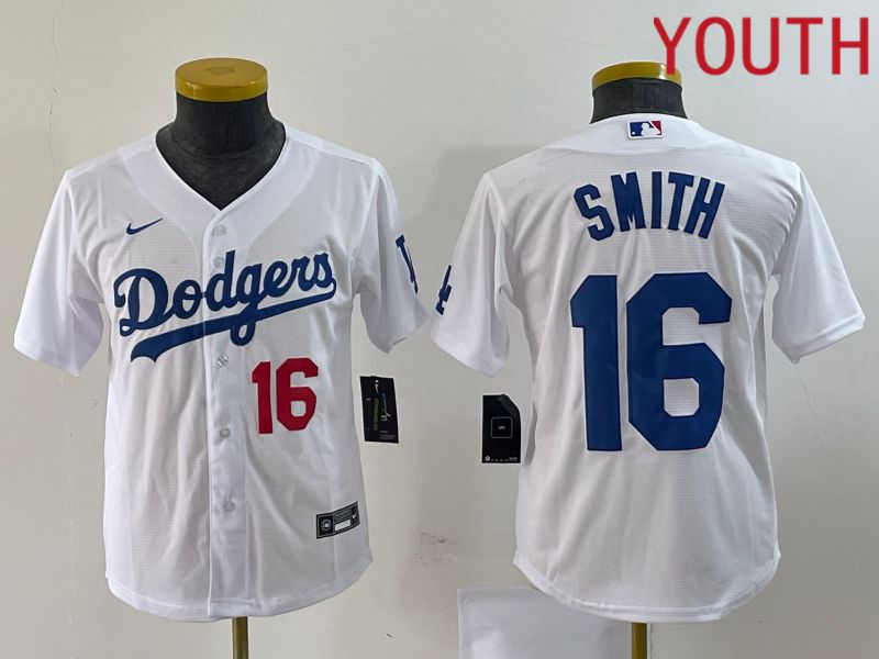 Youth Los Angeles Dodgers #16 Smith White Nike Game 2023 MLB Jersey